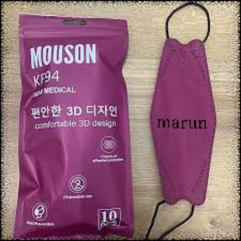 Masker KF94 Mouson / Masker 4 lapis / Masker warna marun / Masker earloop