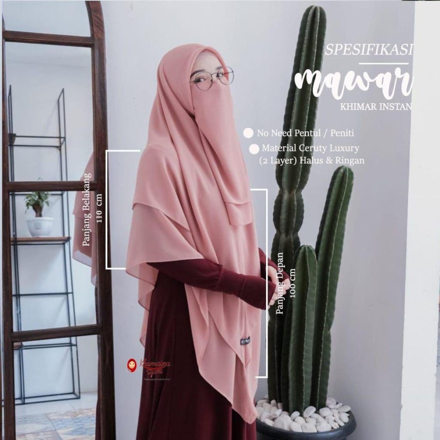 Khimar Instan Mawar 2 layer Free Cadar Tali-3