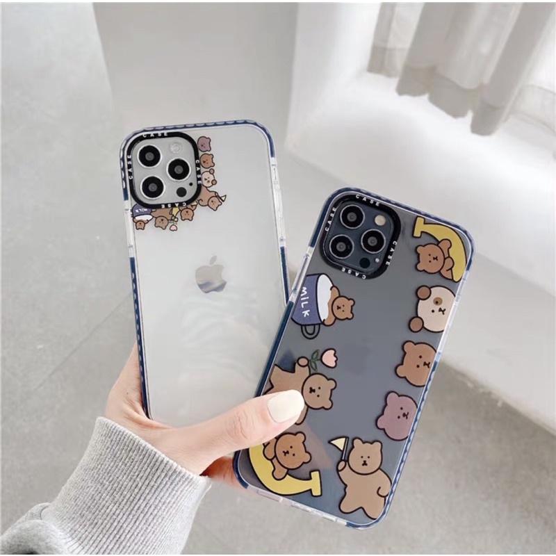 Cute Brown Bear Transparan Softcase Polos iphone 7/8+ XS XS Max XR 11 Pro Max 12 Pro Max