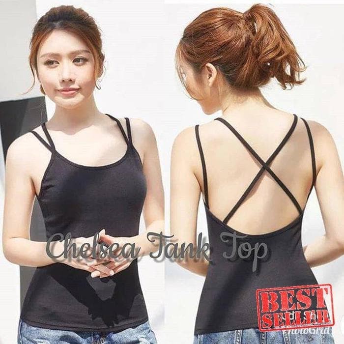 TBI Import Camisol Dengan Bra Tank Top Silang Sexy Yoga Fitness Balet