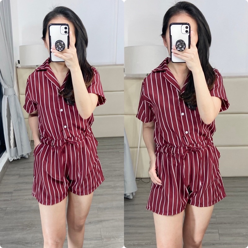 real pic jumpsuit pendek wanita / jumpsuit salur ( K1269 )