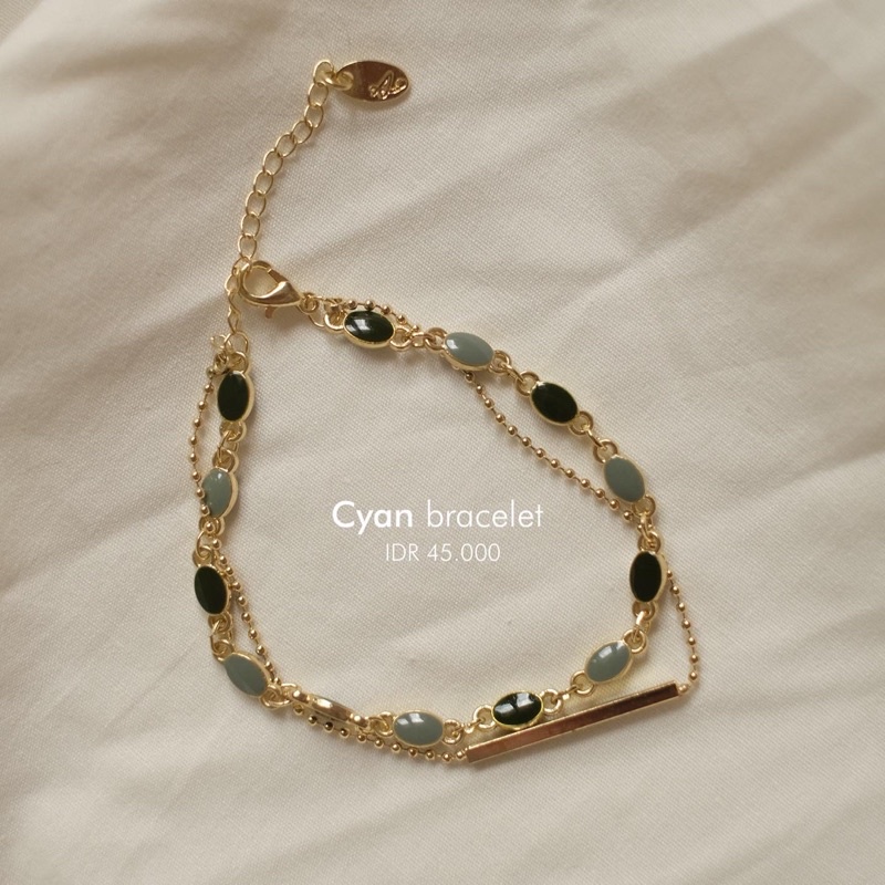 Ark.co - Cyan double bracelet (tosca &amp; chain gold) gelang tangan tumpuk fashion minimalis