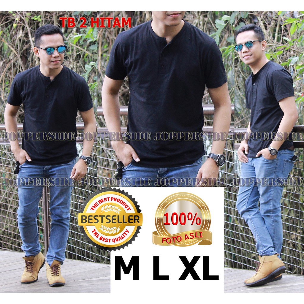 [ COD PABRIK ] Jopperside baju kaos polos kancing henley katun combed premium pria tb2