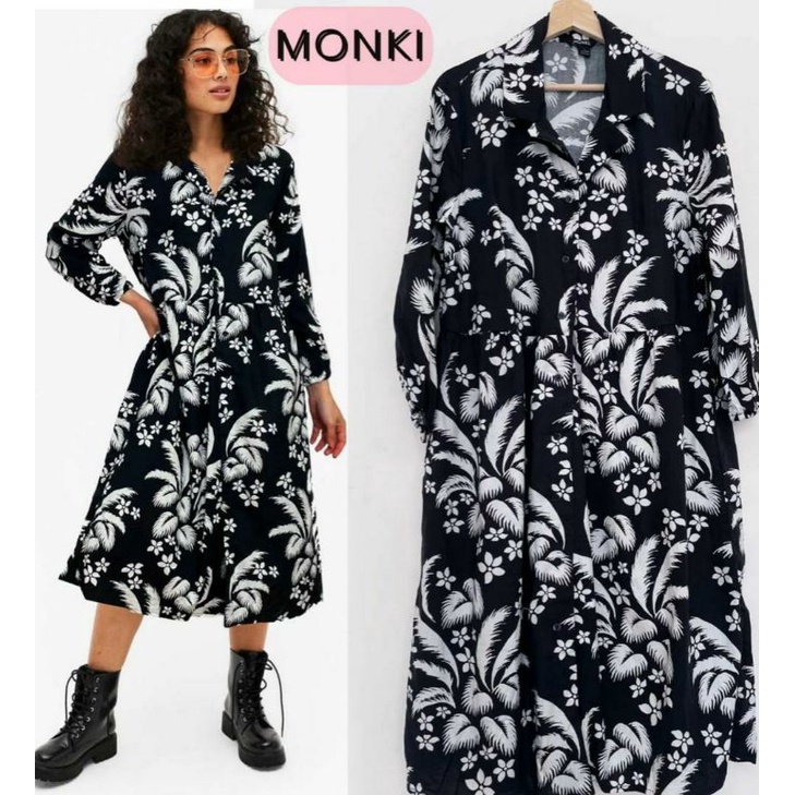 Black Leaf Print Dress Monki