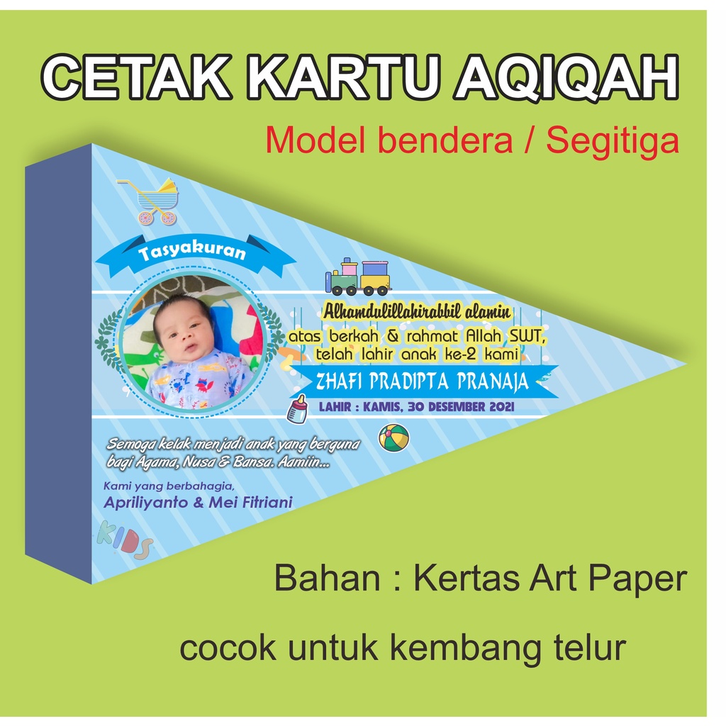Jual Kartu Aqiqah Model bendera / Kartu ucapan Aqiqah kembang telur