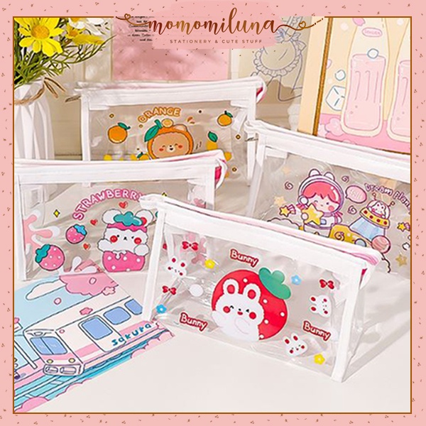 

Kotak pensil putih transparan kartun tempat pensil gambar lucu cute kantong alat tulis MK1183