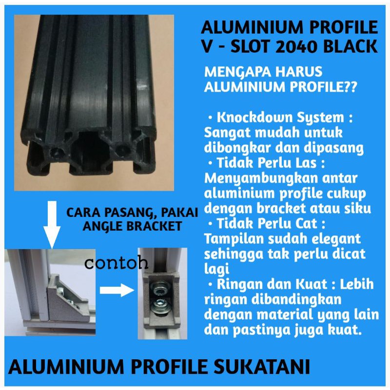 ALUMINIUM PROFILE V - SLOT 2040 BLACK TERMURAH