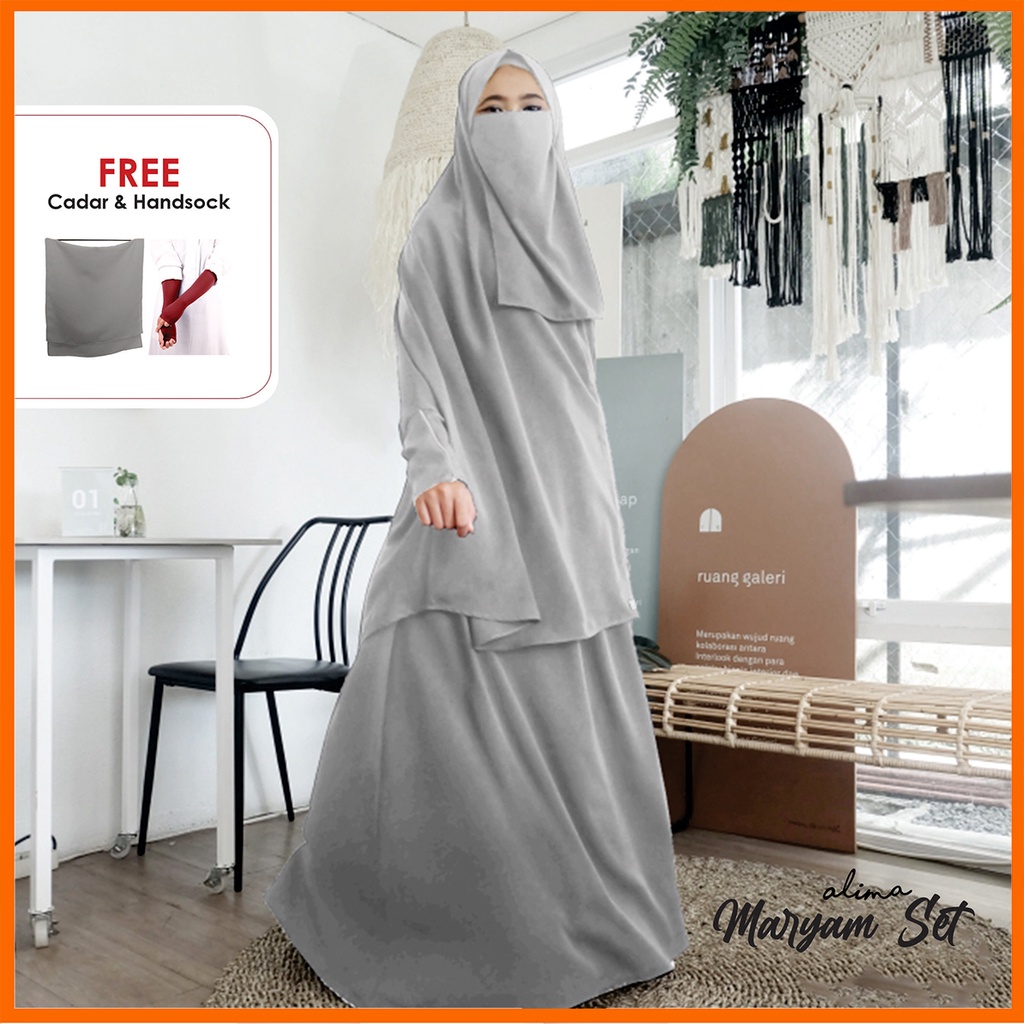 Khimar Set Rok Maryam Wolfis Premium Zipper Free Rok karet + Cadar Karet by alima indonesia