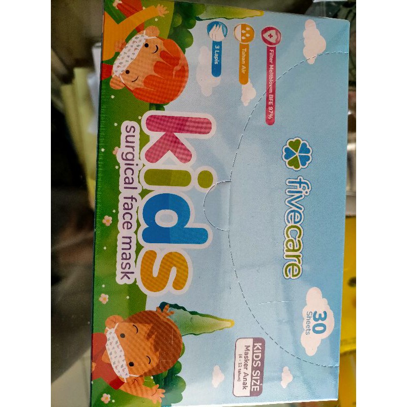 MASKER FIVE CARE KIDS ISI 30 PCS MEDIS || FIVECARE KIDS SURGICAL FACE MASK ISI 30 PCS