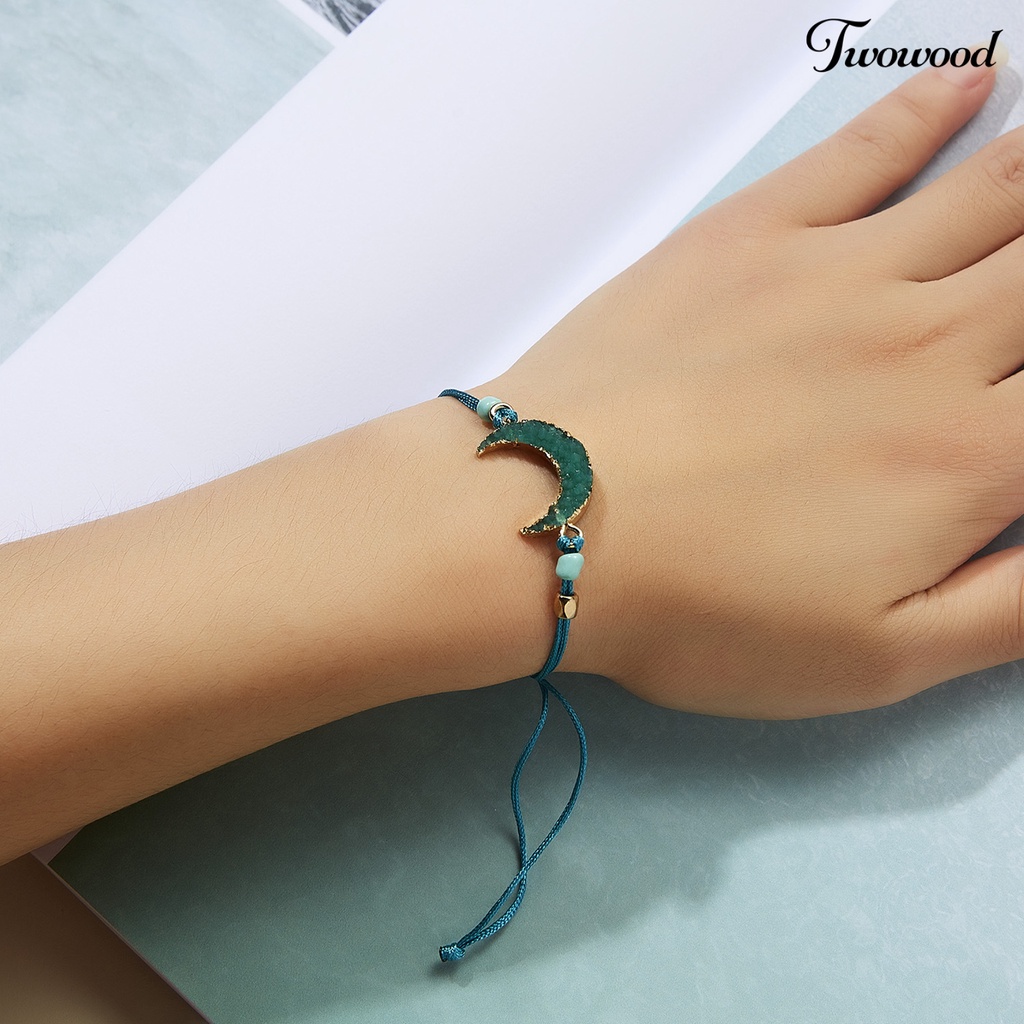 Twowood Skin-friendly Stylish Bracelet Adjustable Resin Fashion Moon Beaded Bracelet for Women