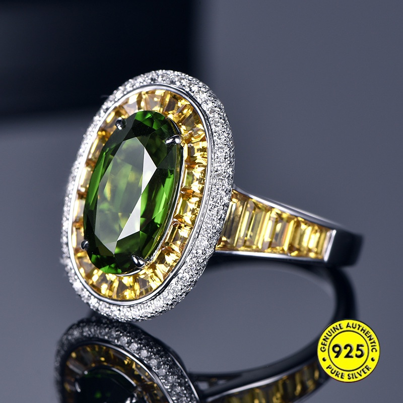 Cincin Model Terbuka Aksen Batu Permata Emerald Kuning Natural