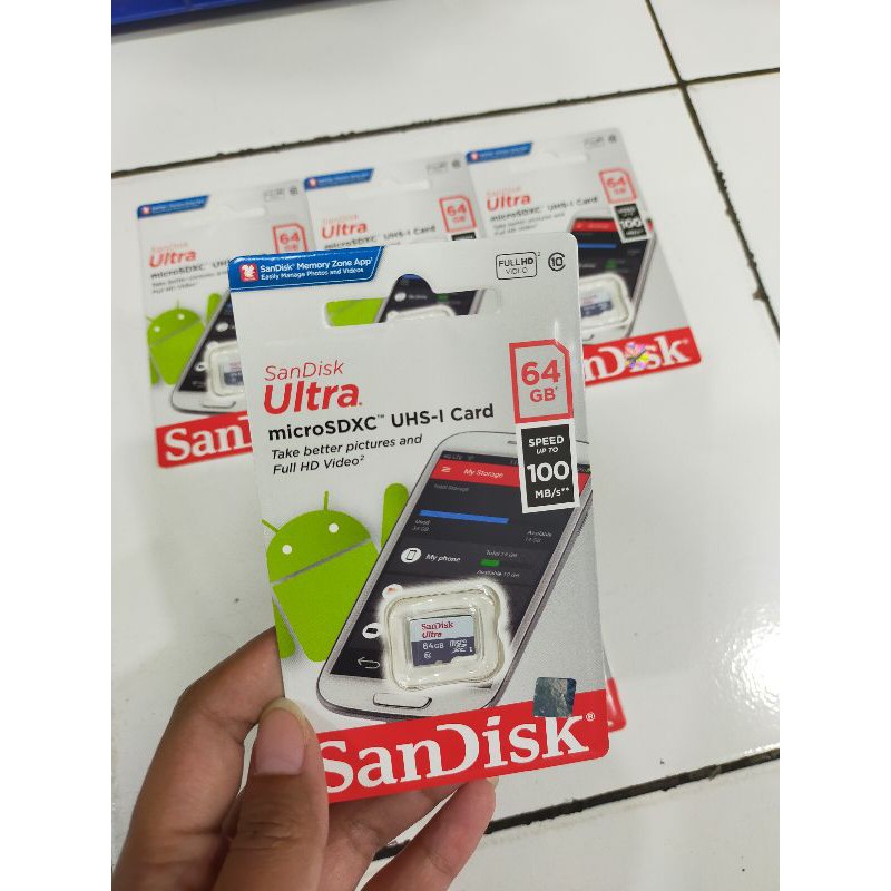 Memory Mmc Micro Sandisk Ultra 64GB Class 10 speed 100 original 100% Garansi Resmi