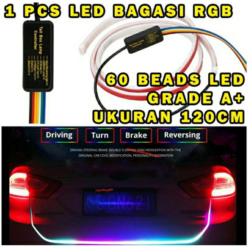 Lampu bagasi RGB LED 60 LED warna pelangi 120cm