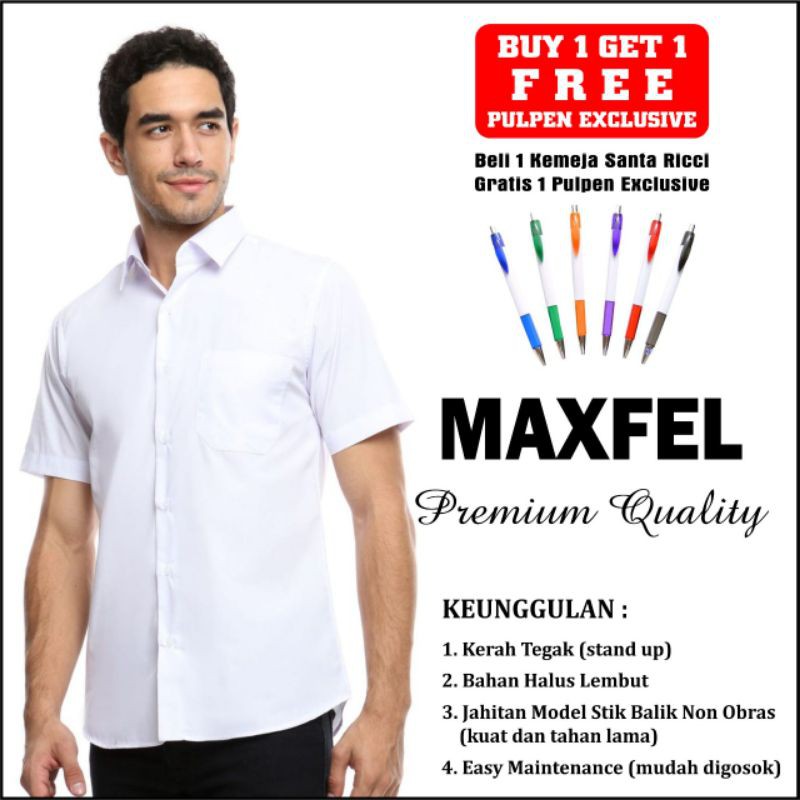 Kemeja kombinasi panjang Pria Murah Maxfel kemeja hem pendek Slimfit Formal Putih Marun Navy Hitam