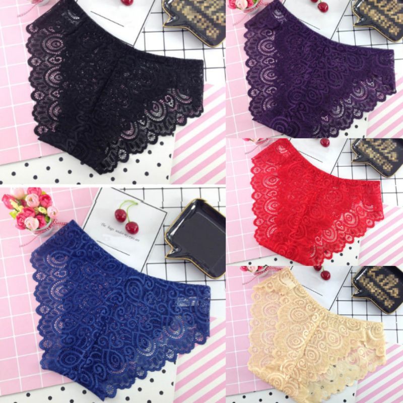KSA - Celana dalam brief renda lace brokat transparan cd wanita C878