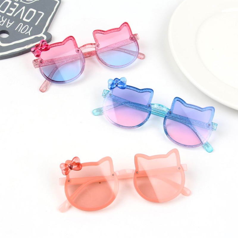 （YUZHU）COD Kacamata Bayi Color Bow Sunglasses Kacamata Fashion Korea Hello Kitty Print Shiny Sunglasses