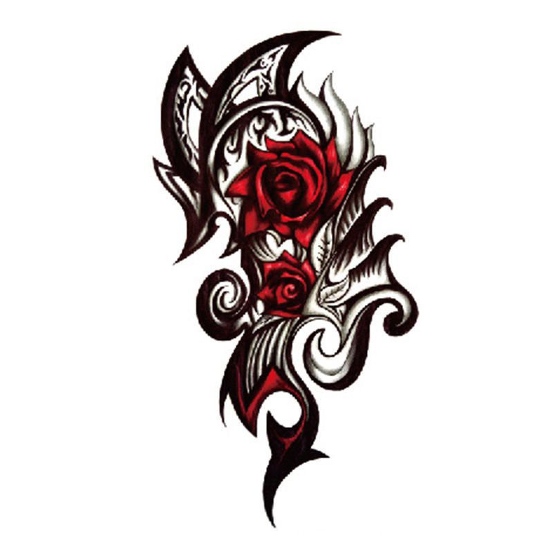 Tato Stiker Tahan Air Tahan Keringat Tahan Lama Mawar Merah Tahan Lama Bunga Di Dada Lengan Totem un