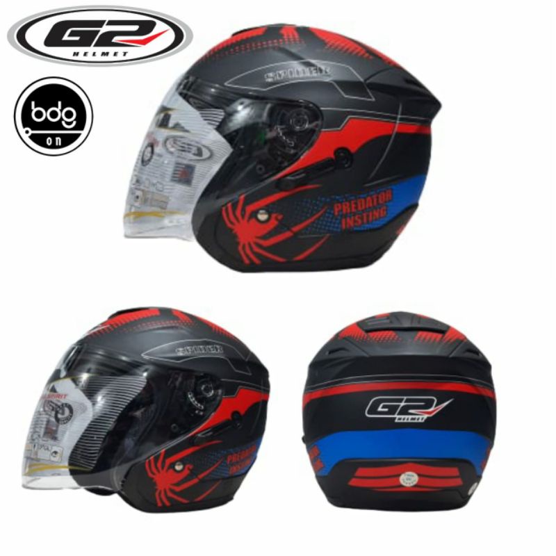 Helm DYNAMIC G2 OPTIMAX Motif PREDATOR INSTING Black Doff Helm Half Face Double Visor Berkualitas