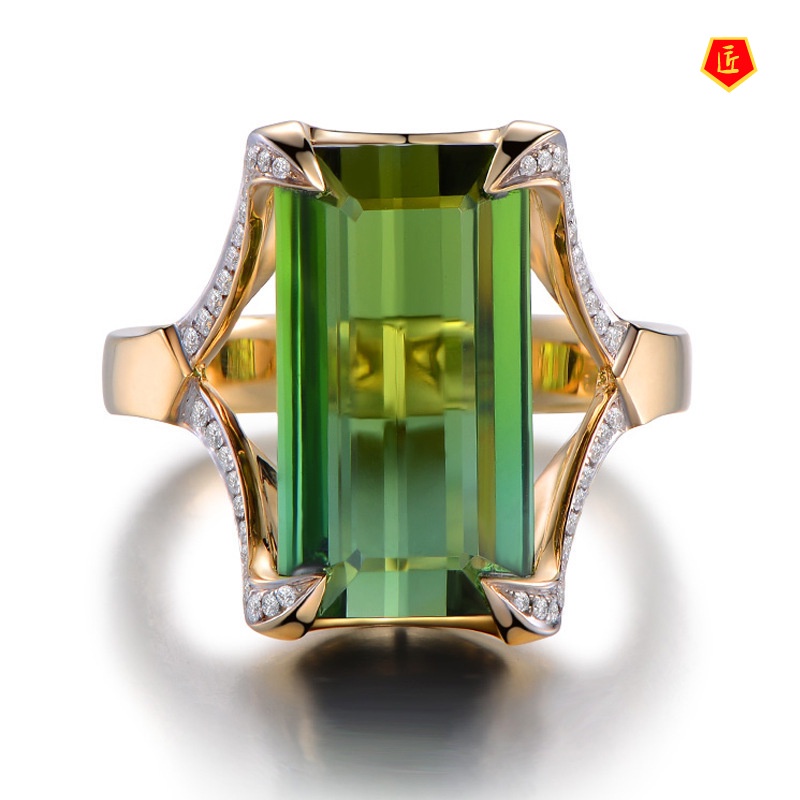 [Ready Stock]Luxury Elegant Fully-Inlaid Green Gemstone Ring