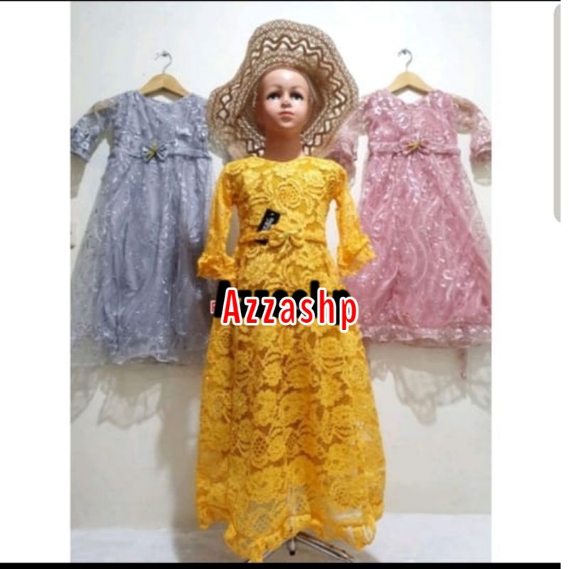 DRESS GAMIS FULL BRUKAT LENGAN TEROMPET