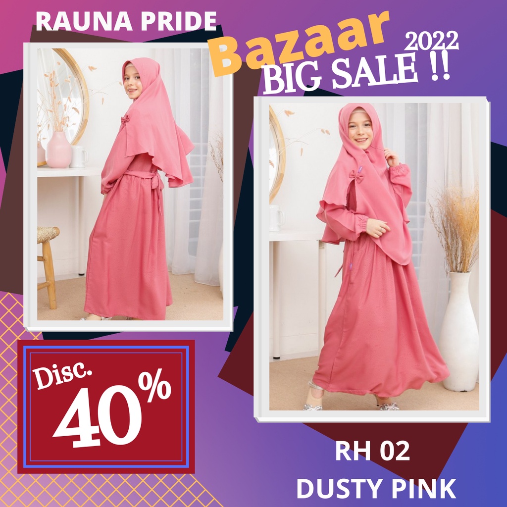 BIG SALE 2022 / BAJU GAMIS ANAK RAUNA RH 02 DUSTY PINK / BAJU GAMIS ANAK RAUNA PROMO / RAUNA GAMIS A