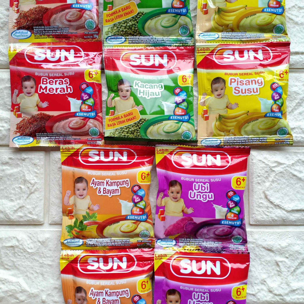 SUN Mpasi Bubur Sereal Susu Biskuit Sachet Ubi Ungu 20gr Mp-asi Mp Asi Makanan Bayi Usia 6 bulan 6+