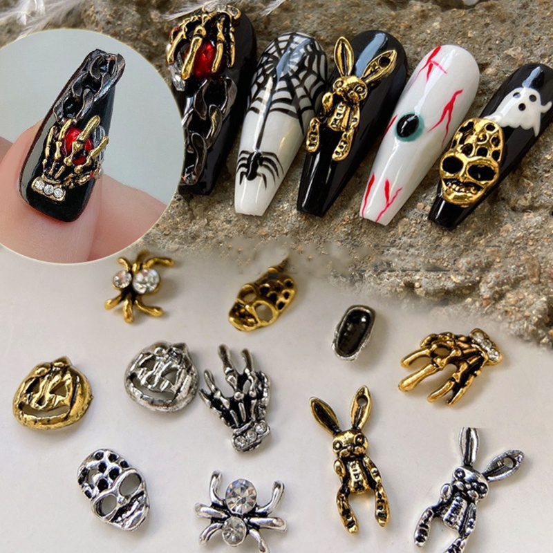 60 Pak Charms Skeleton 3D Tema Halloween Untuk Nail Art Charms