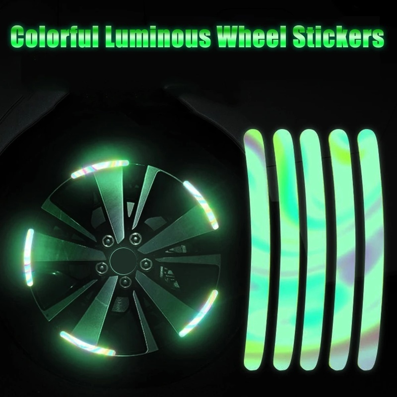 20pcs / Set Stiker Reflektor Luminous Warna Pelangi Untuk Dekorasi Hub Eksterior Mobil / Motor / Sepeda