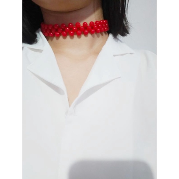 Luna Red Beads Choker Necklace Kalung Beads Anyam Korea Merah Imlek Sangjit