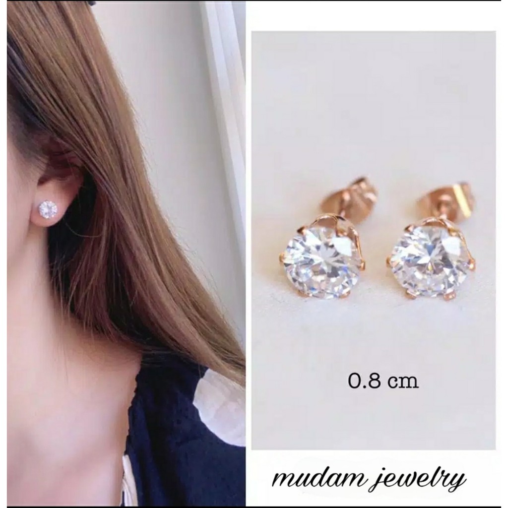 Anting Tusuk Titanium Nagita Zirkon Satu Mata Silver dan Gold Diameter 0,4 cm , 0,5 cm, 0,6 cm dan 0,8 cm