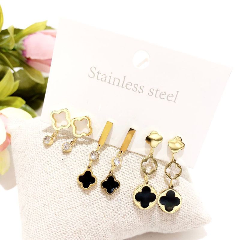 Anting Titanium isi 3set motif elv gold Anti karat anti alergi Earring Stainless Steel Tidak karatan antt 01