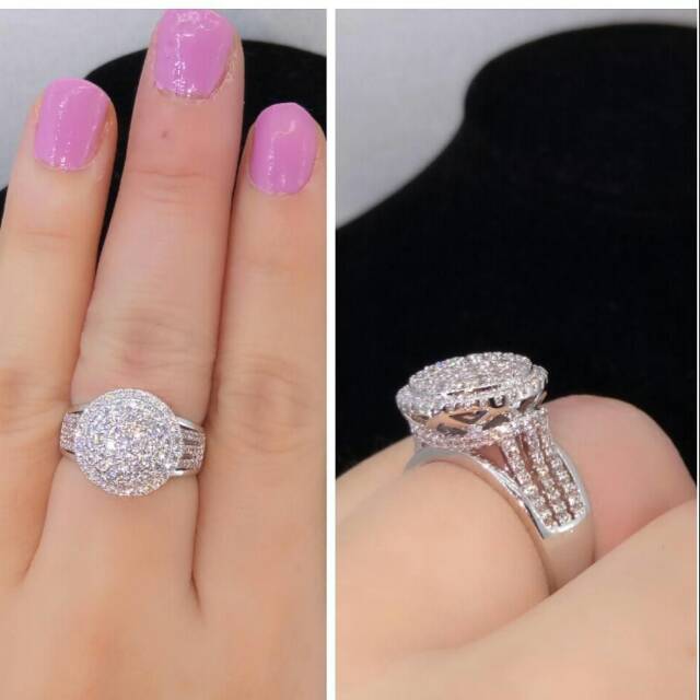 Cincin Lapis Emas Putih Berlian Swarovski Persis Asli