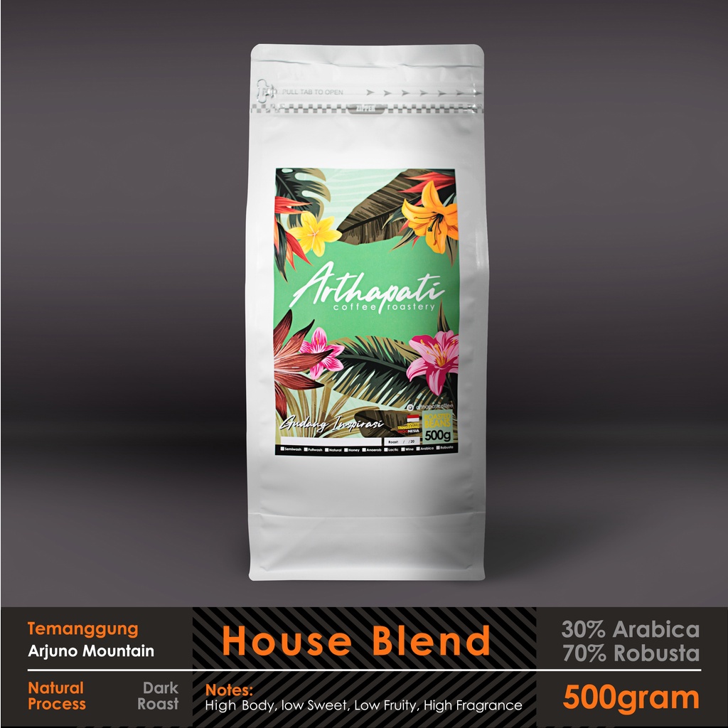 

Biji Kopi House Blend 30% Arabica 70% Robusta Arthapati Roasted Beans Coffee 500 gram