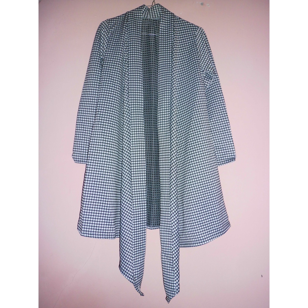 Blazer Wanita Panjang Motif Kotak-kotak Hitam Putih fanfanshop