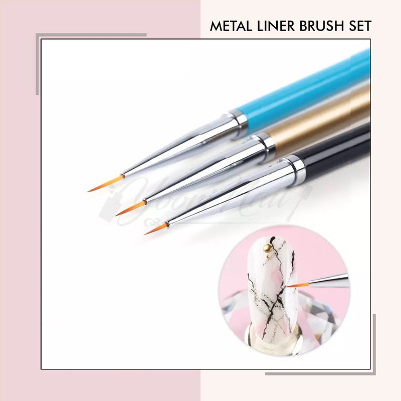 Metal painting gel brush set isi 3pcs liner line striping brush gel polish paint lukis kuas nail art