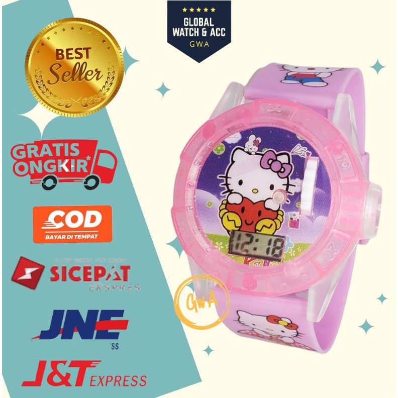 Jam tangan anak laser musik karakter Hello kitty