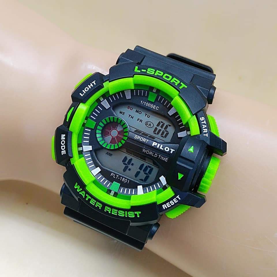 Pilot 1801 - Jam Tangan Sport Pria Dan Remaja Murah - Anti Air- Digital Mode - Tali Karet - Original