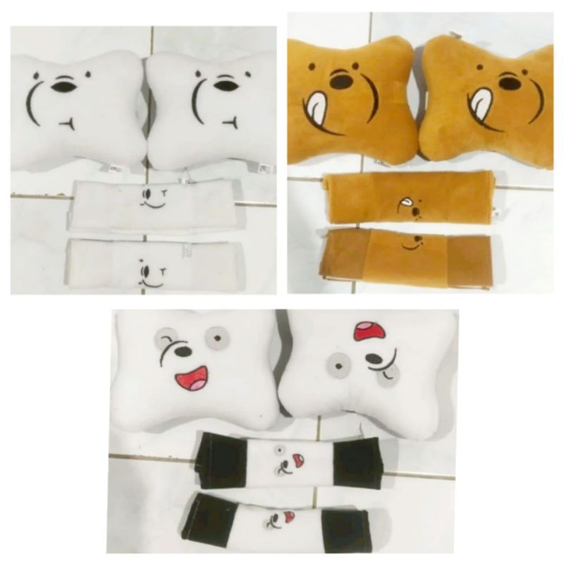 Bantal set mobil 2 in 1 Grizzly panda icebear/bantal leher mobil car set 2in 1 bagus dan lucu