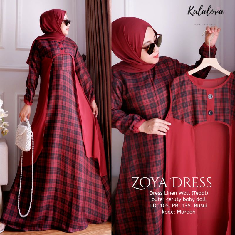 Dress Zoya Maxy Ori / Gamis Dewasa Bagus Murah Ori, Linen Woll Tebal Mix Ceruth Baby doll Khusus Mar