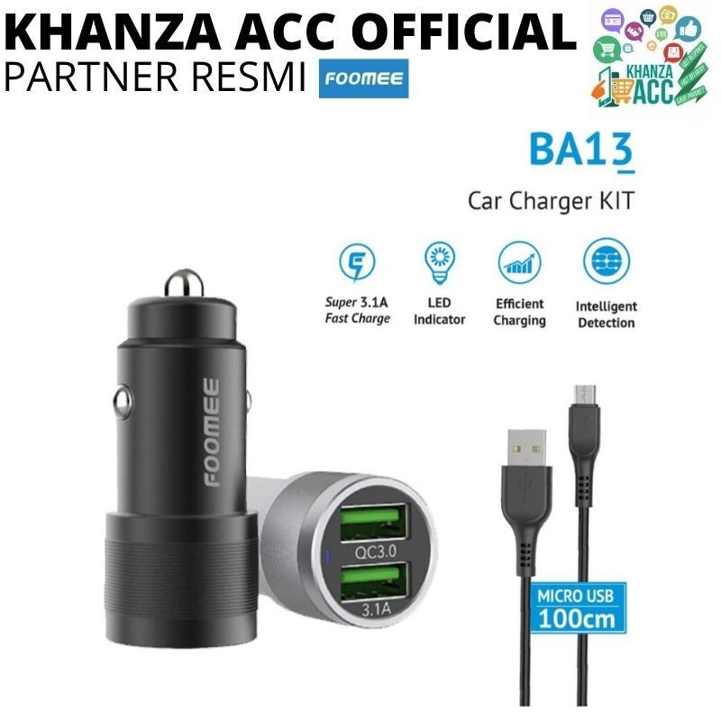 KHANZAACC Foomee BA13 Car Charger Mobil Dual USB Output Fast Charging QC3.0