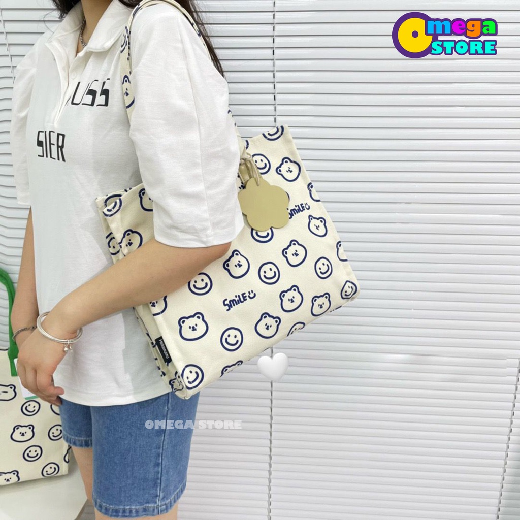 Tas Totebag Korea Tote Bag Resleting Wanita Motif Lucu Tas Selempang Bahan Premium Tas Sekolah Anak Perempuan- 253