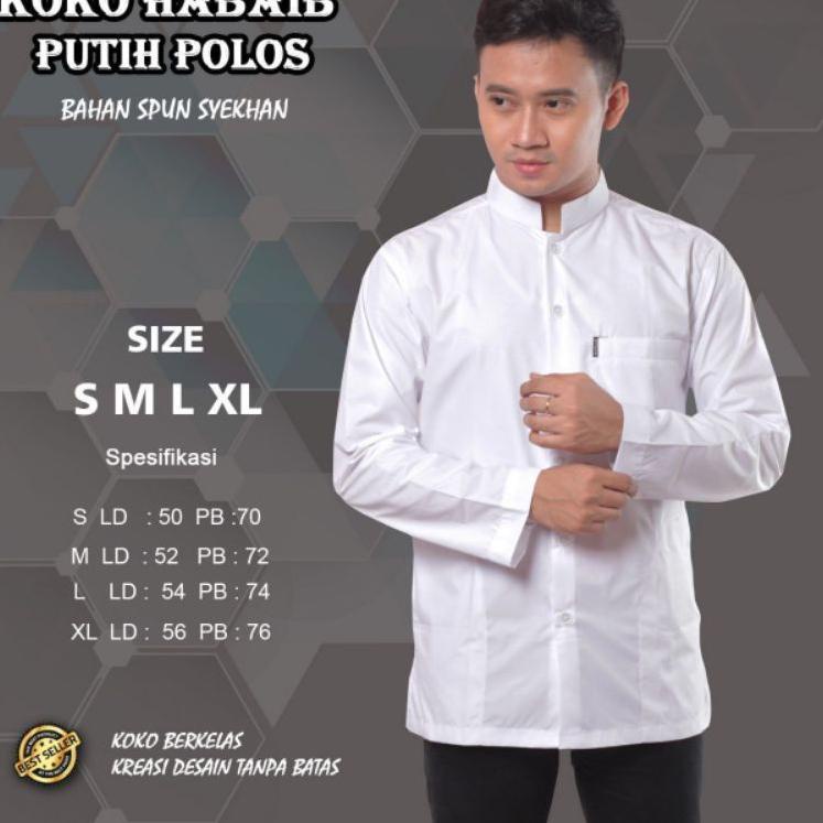 Terlaris.. Baju Koko Putih Polos Lengan Panjang KOKO HABAIB Koko Pria Atasan Muslim Polos Berkwalita