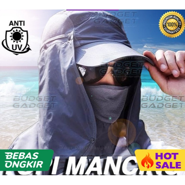 Topi Pancing Anti UV Matahari Pelindung Leher - Biru