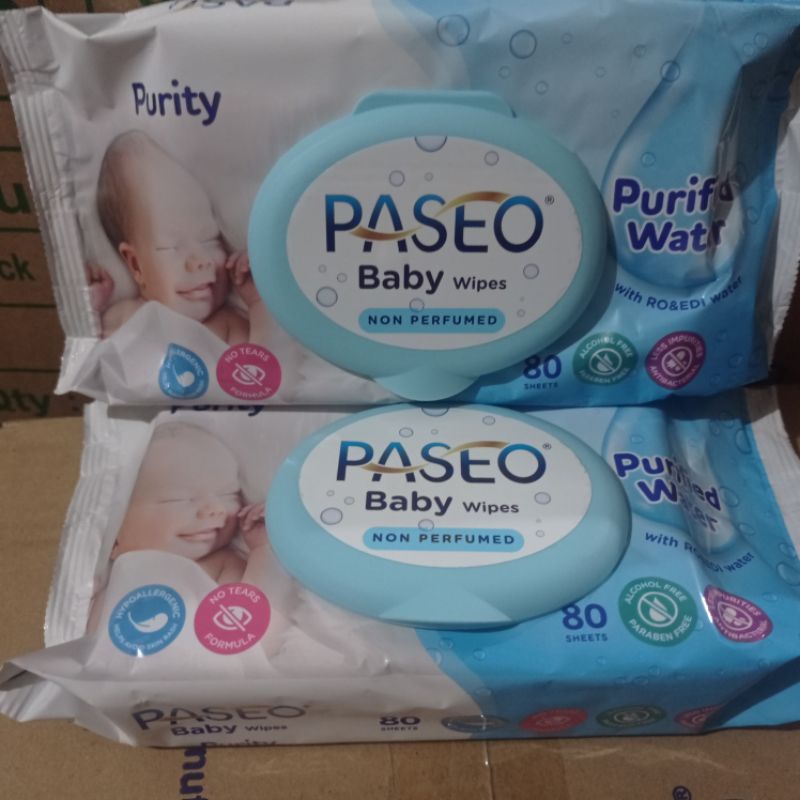 paseo baby wipes purity 80 sheets / tissue basah paseo non perfume