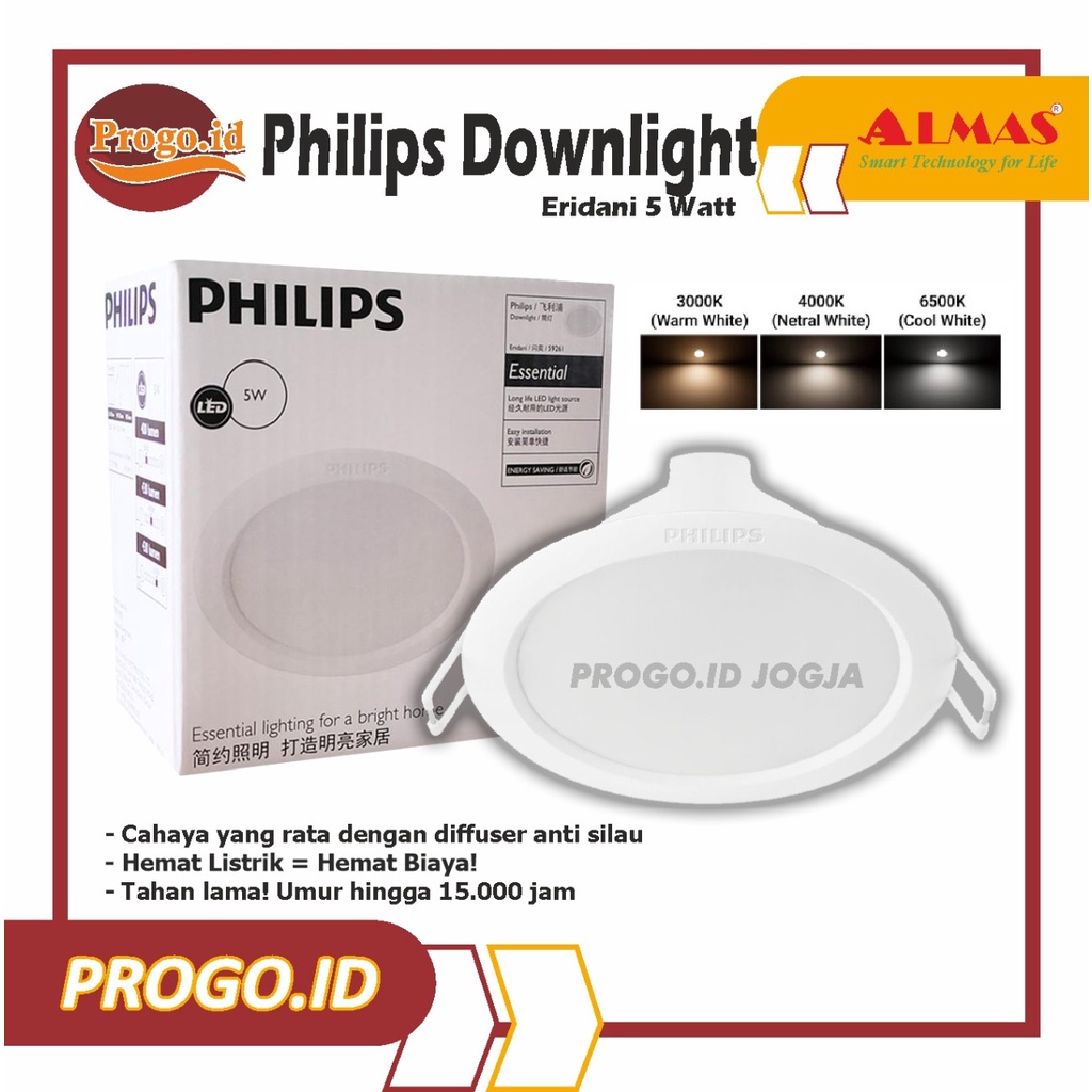 LAMPU LED PHILIPS DOWNLIGHT LIGHT BOHLAM ORIGINAL PHILIP MURAH GARANSI 5 W 5WATT 5Watt 5watt | Lampu