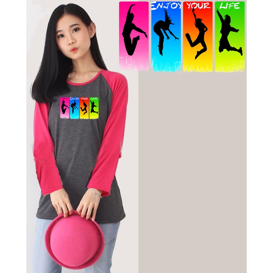 Kaos Raglan Abu Tua Lengan Panjang Gambar Enjoy