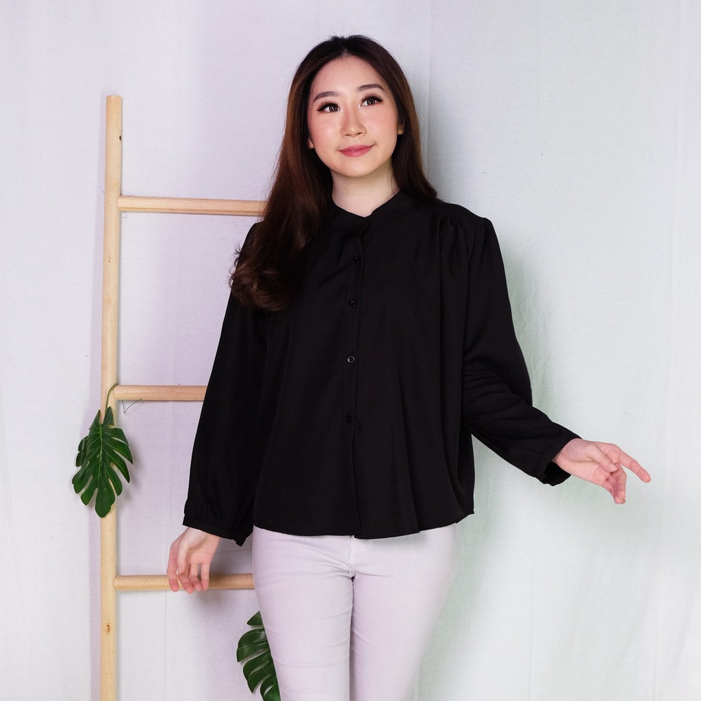 ATASAN STELLA SHIRT KEMEJA KOREAN BLOUSE WANITA POLOS LENGAN PANJANG