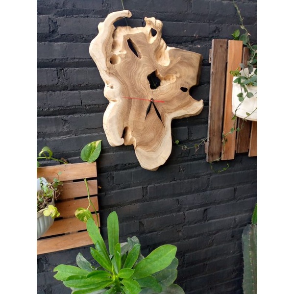 jam dinding akar jati Blicing kepala kayu akar kayu jati asli