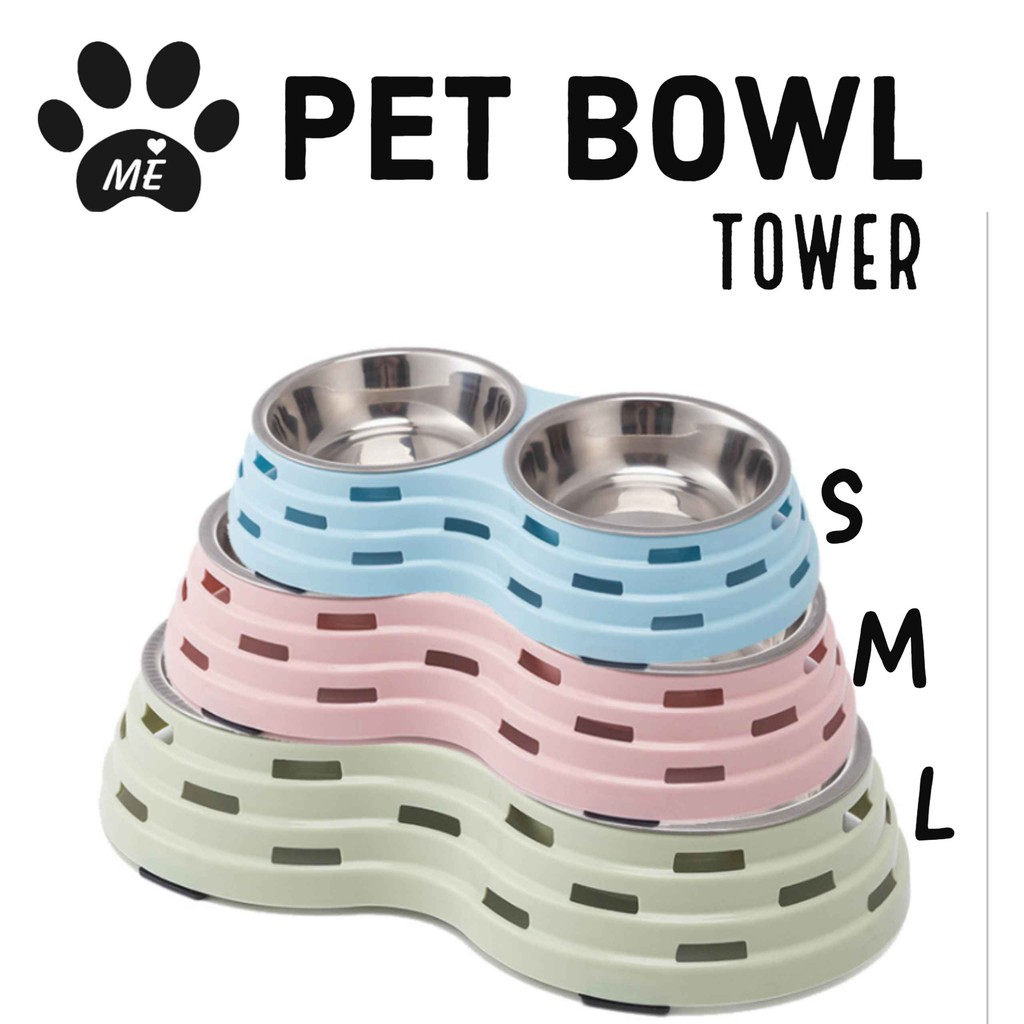 Pet Bowl Anti Slip &quot;TOWER STAINLESS&quot; Tempat Makan Minum Hewan