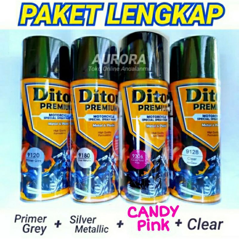 PAKET LENGKAP DITON Premium Primer Grey + Silver Metalik + Candy Pink Merah Muda + Clear Pernis